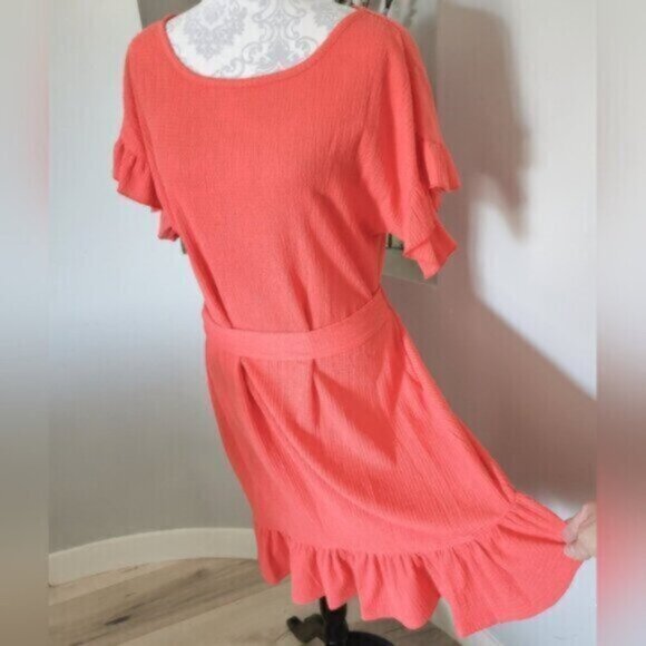 MICHAEL KORS Crinkle Crepe Ruffled Flutter sleeve Gauze  Dress  Sz Lrg NWT - Picture 11 of 12